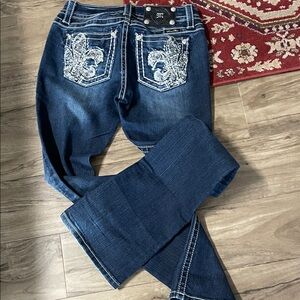 Miss Me Dark Blue Boot Cut Jeans with Embroidered Back Pockets